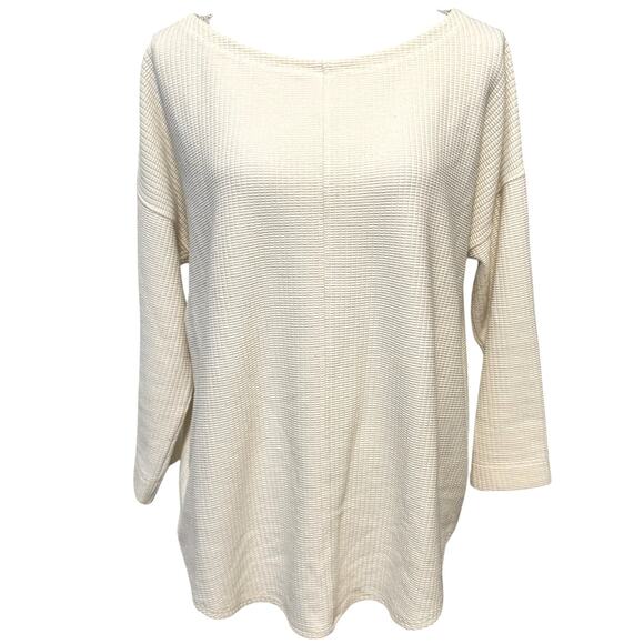 Lilla P Shirttail Hem Boatneck Waffle Top Drop Sleeve Pullover Cream Talc XL - Picture 9 of 9